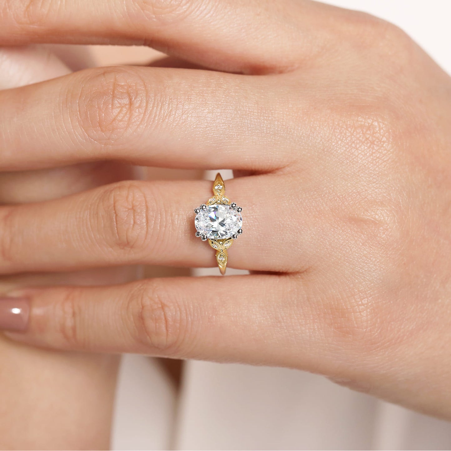 14K White-Yellow Gold Oval Diamond Engagement Ring