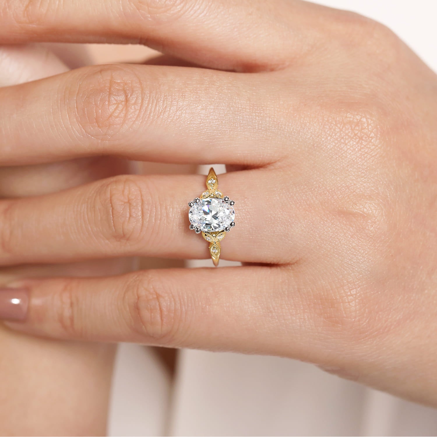 14K White-Yellow Gold Oval Diamond Engagement Ring