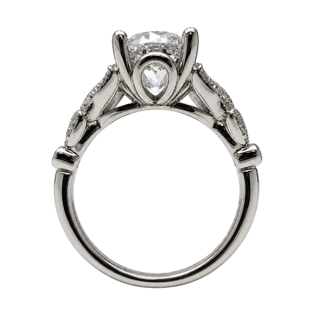  Vintage Inspired 14K White Gold Split Shank Round Diamond Engagement Ring