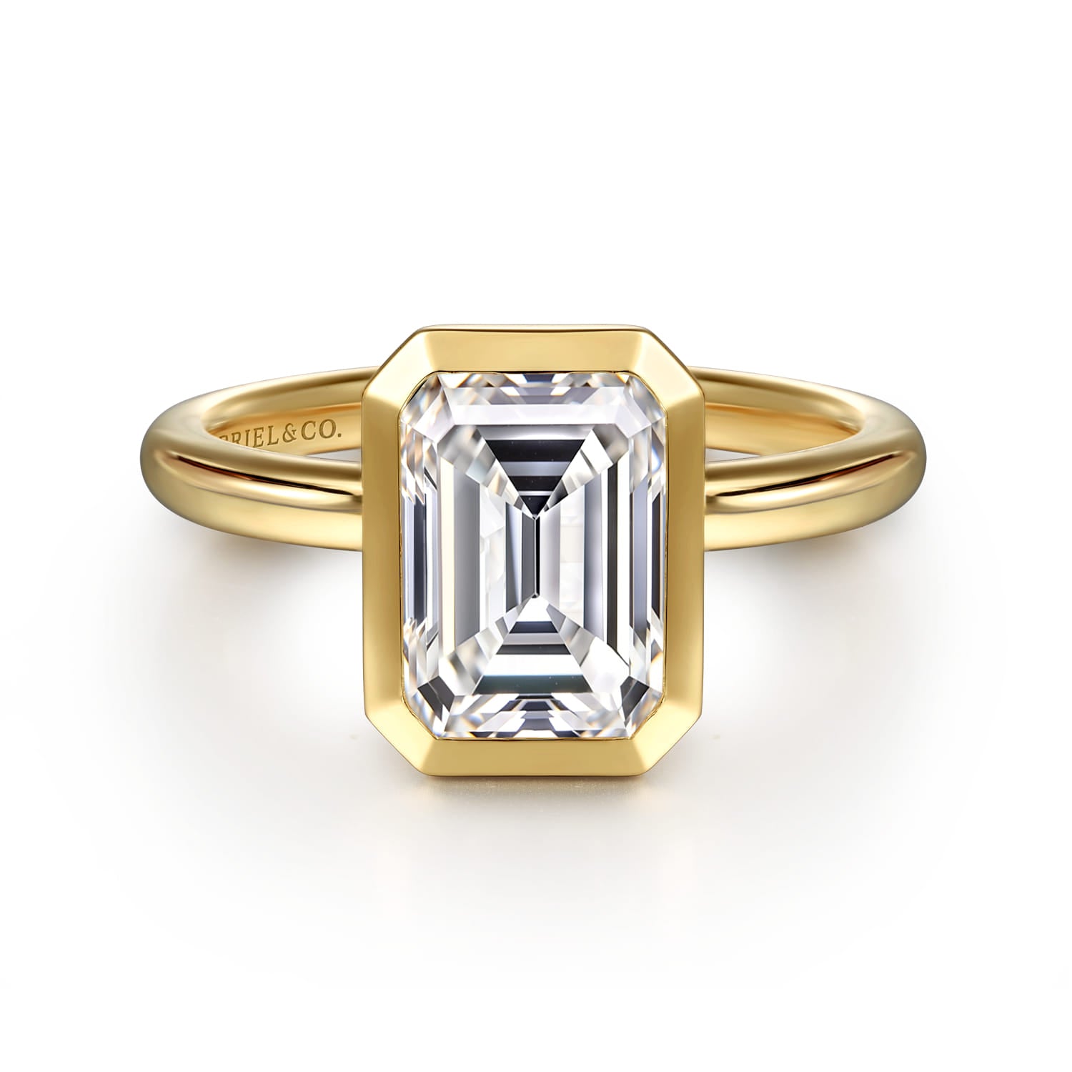 Yellow Gold Emerald Cut Bezel Set Diamond Engagement Ring