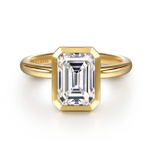 Yellow Gold Emerald Cut Bezel Set Diamond Engagement Ring