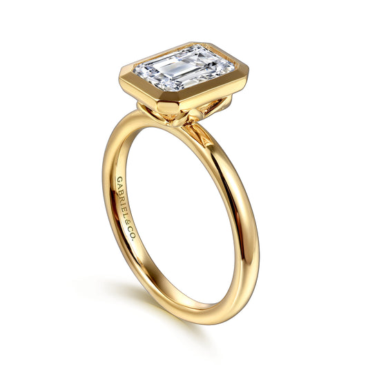 Yellow Gold Emerald Cut Bezel Set Diamond Engagement Ring