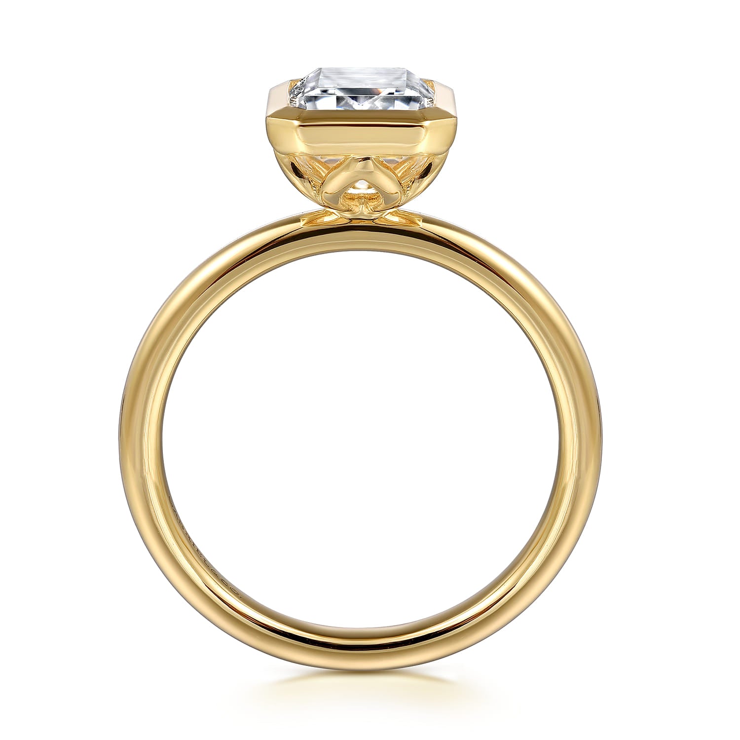 Yellow Gold Emerald Cut Bezel Set Diamond Engagement Ring