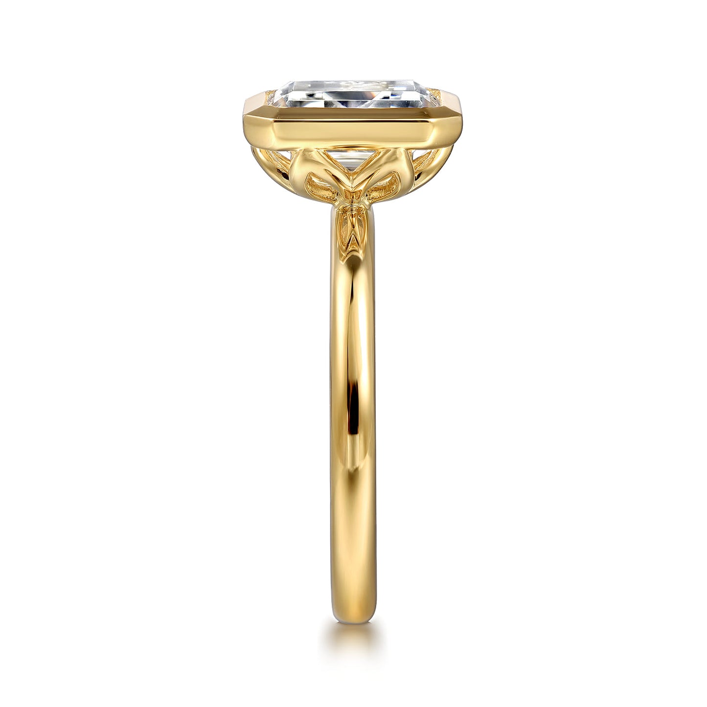 Yellow Gold Emerald Cut Bezel Set Diamond Engagement Ring