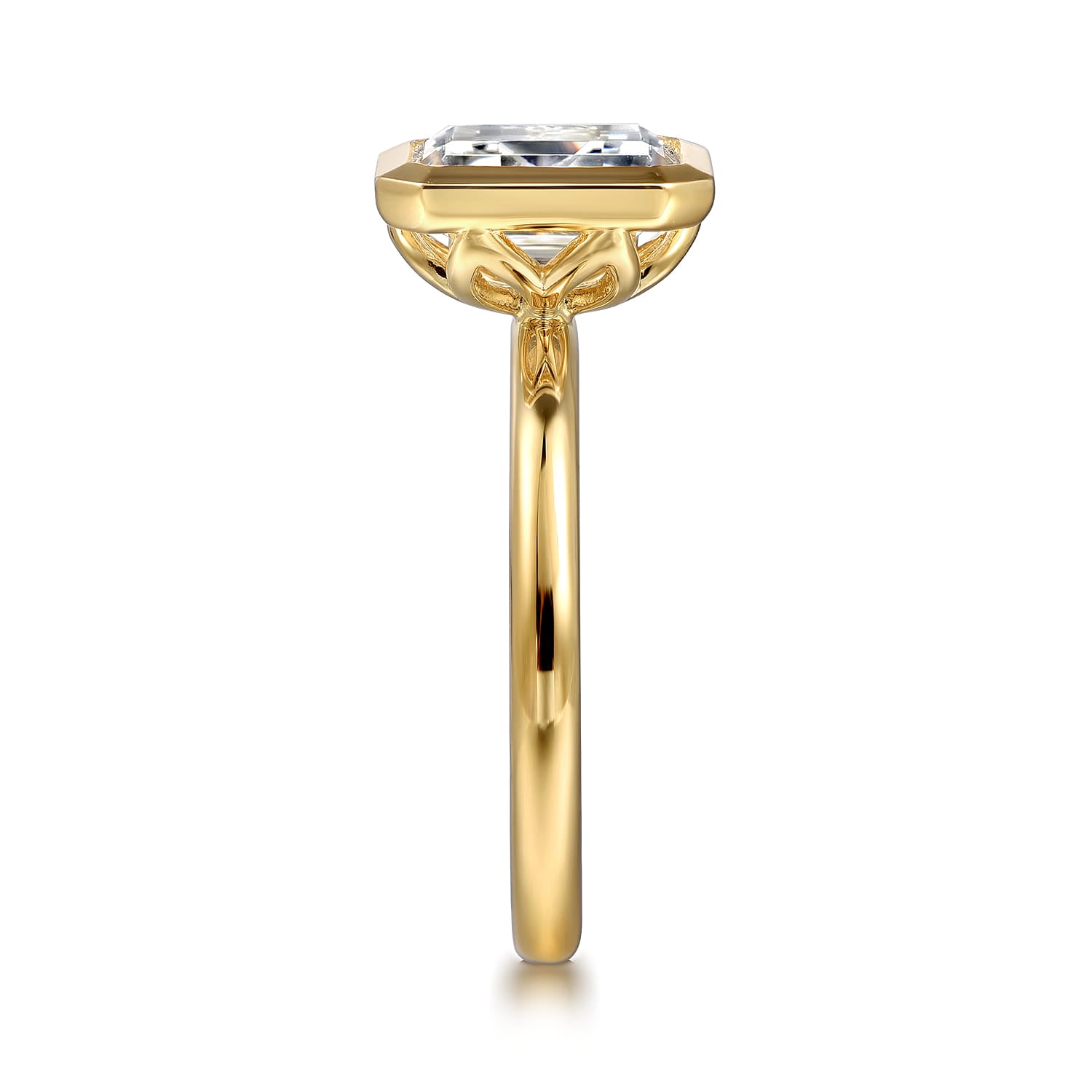 Yellow Gold Emerald Cut Bezel Set Diamond Engagement Ring