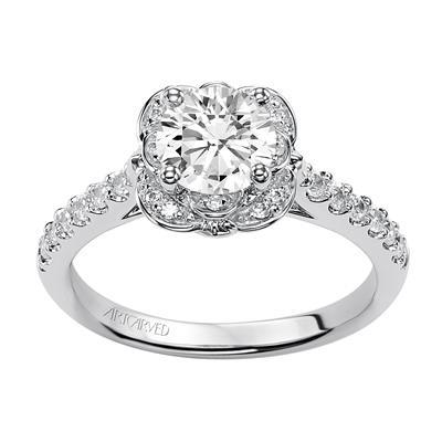 Contemporary Floral Halo Engagement Ring