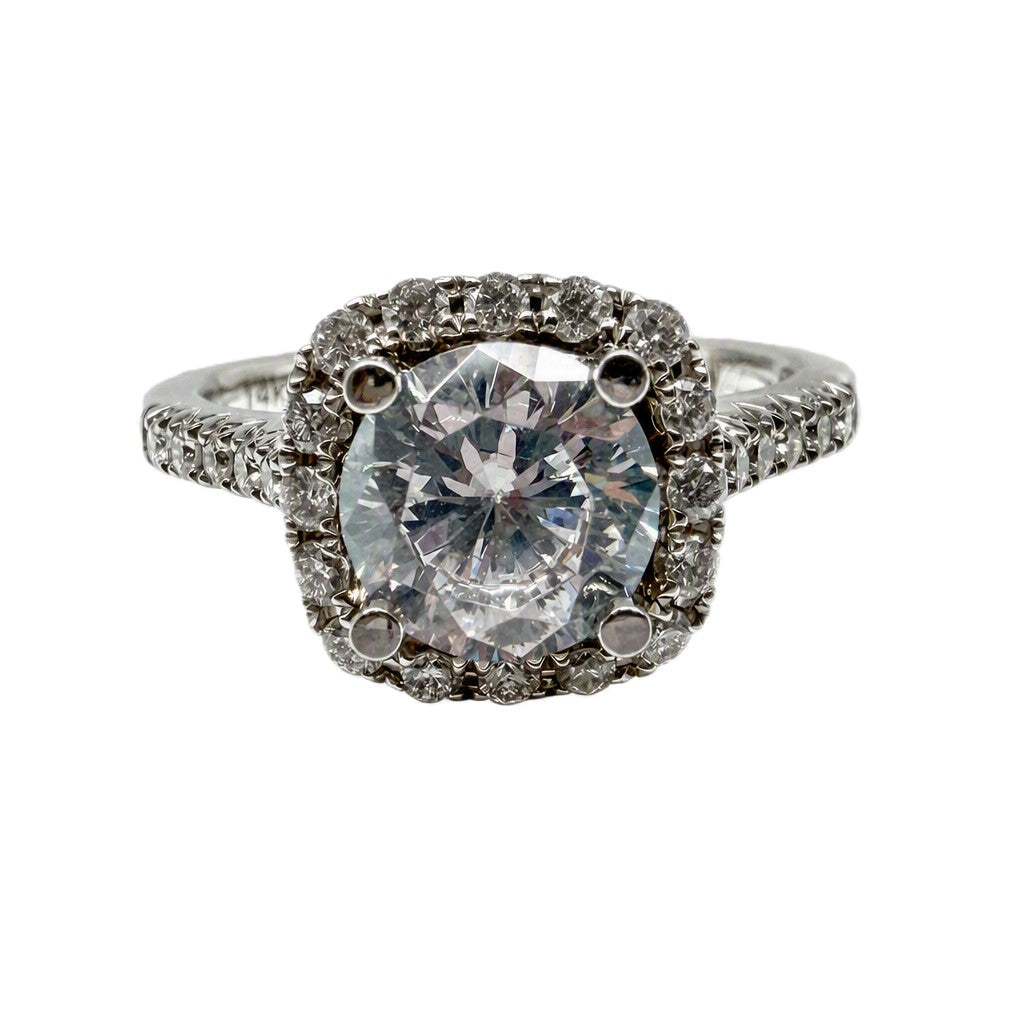 14K White Gold Diamond Halo Engagement Ring