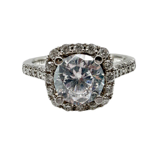 14K White Gold Diamond Halo Engagement Ring