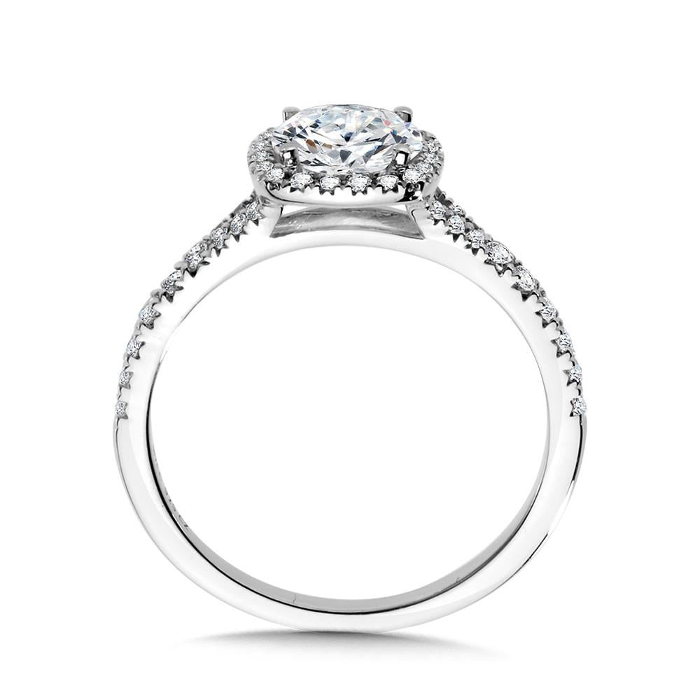Cushion Shaped Split Shank Diamond Halo Engagement Ring