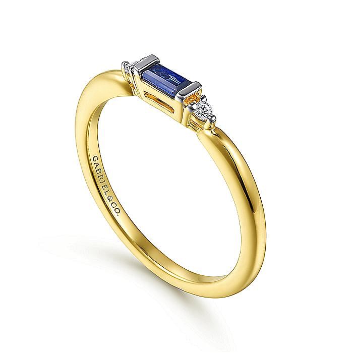 Stackable Ring 14K Yellow Gold Round Sapphire and Diamond Ring