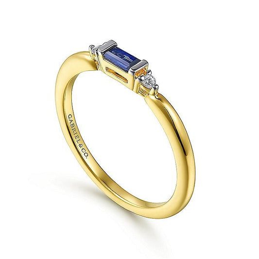 Stackable Ring 14K Yellow Gold Round Sapphire and Diamond Ring