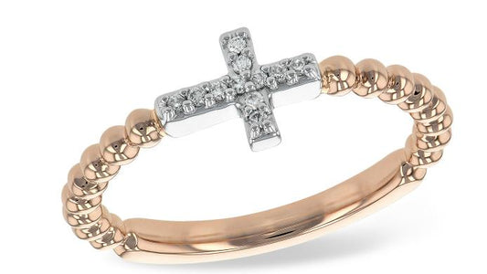 14k Two Toned Diamond Cross Rope Ring - Warwick Jewelers