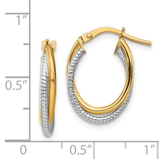 14k Two-Toned Gold Textured Double Hoop Earrings - Warwick Jewelers