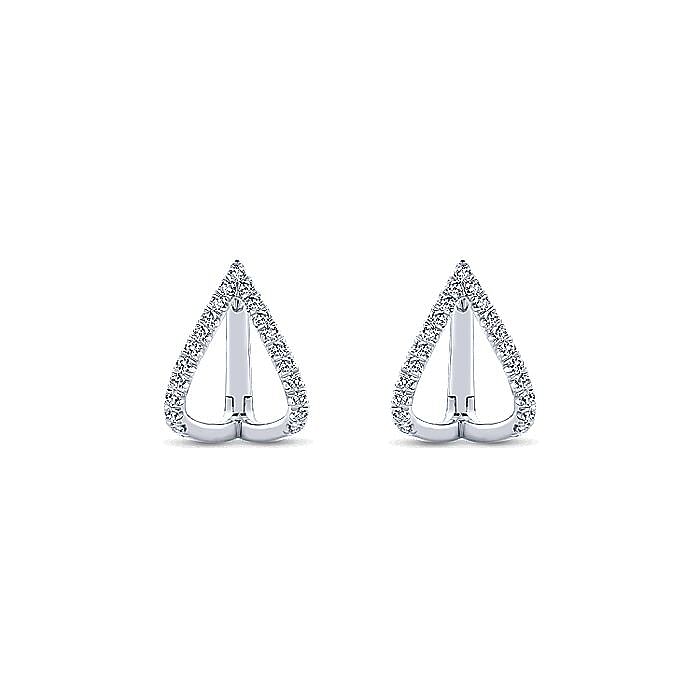 14k White Gold 15mm Inverted V Diamond Huggies - Warwick Jewelers