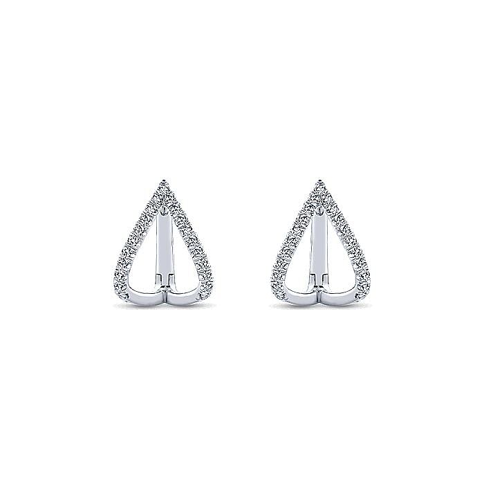 14k White Gold 15mm Inverted V Diamond Huggies - Warwick Jewelers