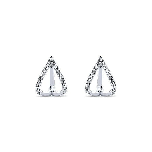 14k White Gold 15mm Inverted V Diamond Huggies - Warwick Jewelers