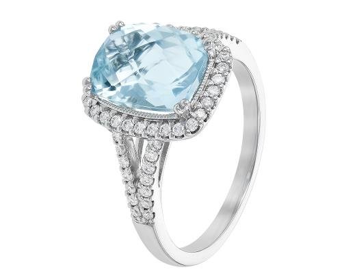 14k White Gold Aquamarine and Diamond Halo Ring - Warwick Jewelers