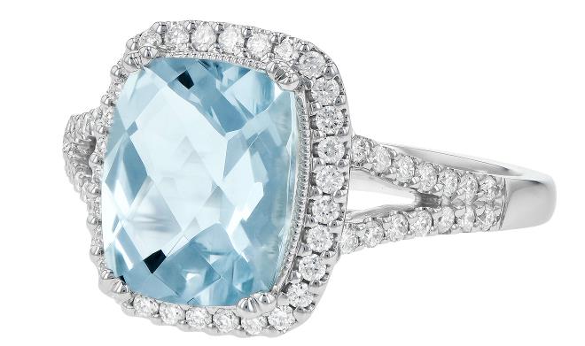 14k White Gold Aquamarine and Diamond Halo Ring - Warwick Jewelers