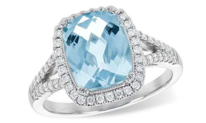 14k White Gold Aquamarine and Diamond Halo Ring - Warwick Jewelers