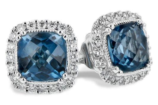 14k White Gold Blue Topaz Diamond Halo Studs - Warwick Jewelers