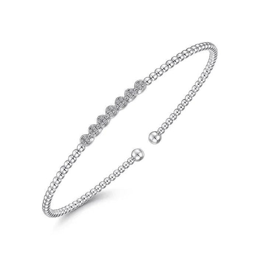 14K White Gold Bujukan Bead Cuff Bracelet with Cluster Diamond Stations - Warwick Jewelers