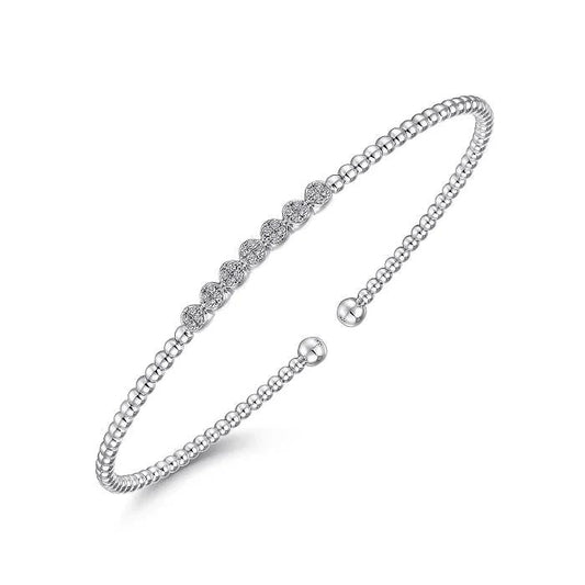 14K White Gold Bujukan Bead Cuff Bracelet with Cluster Diamond Stations - Warwick Jewelers