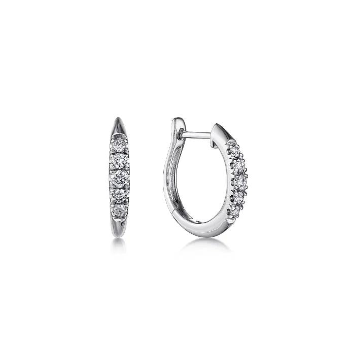 14K White Gold Classic Round 15mm Diamond Huggie Earrings - Warwick Jewelers