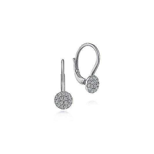 14K White Gold Cluster Diamonds Drop Earrings - Warwick Jewelers