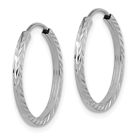 14k White Gold Diamond-Cut Square Tube Endless Hoop Earrings - Warwick Jewelers