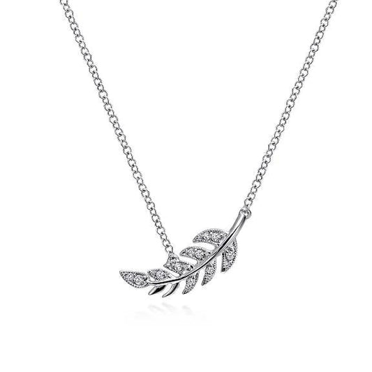 14K White Gold Diamond Leaf Pendant Necklace - Warwick Jewelers