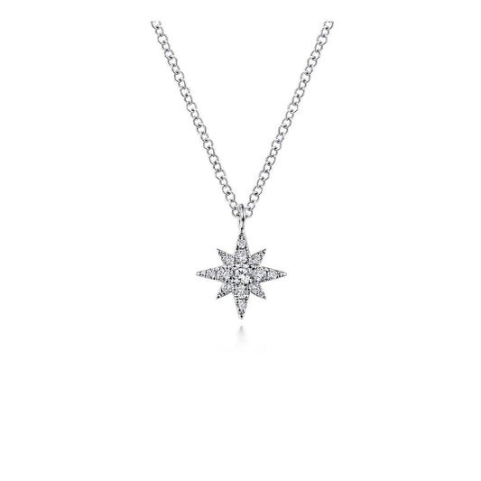 14K White Gold Diamond Pave Starburst Pendant Necklace - Warwick Jewelers