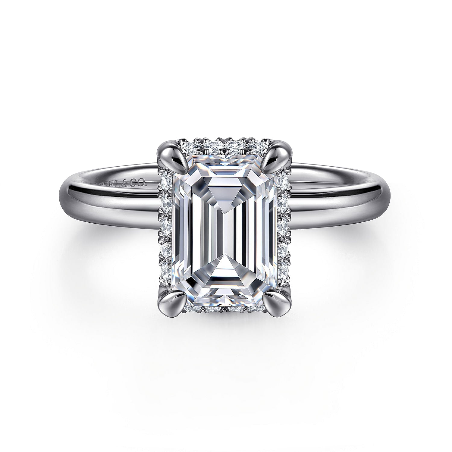 14K White Gold Emerald Cut Hidden Halo Engagement Ring - Warwick Jewelers