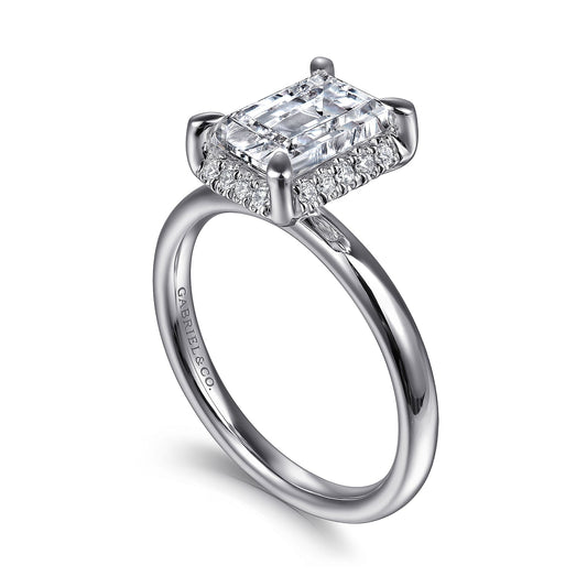 14K White Gold Emerald Cut Hidden Halo Engagement Ring - Warwick Jewelers