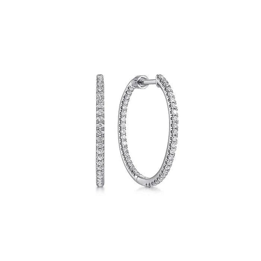 14K White Gold French Pave 20mm Round Inside Out Diamond Hoop Earrings - Warwick Jewelers