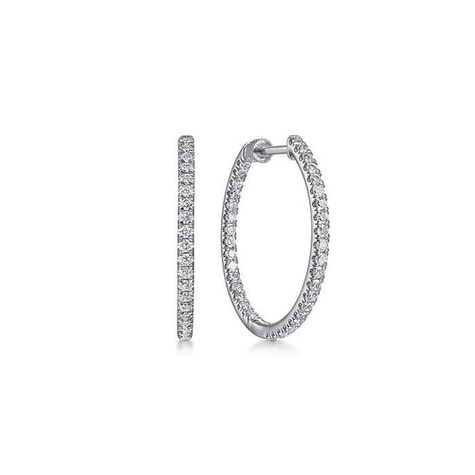 14K White Gold French Pave 20mm Round Inside Out Diamond Hoop Earrings - Warwick Jewelers