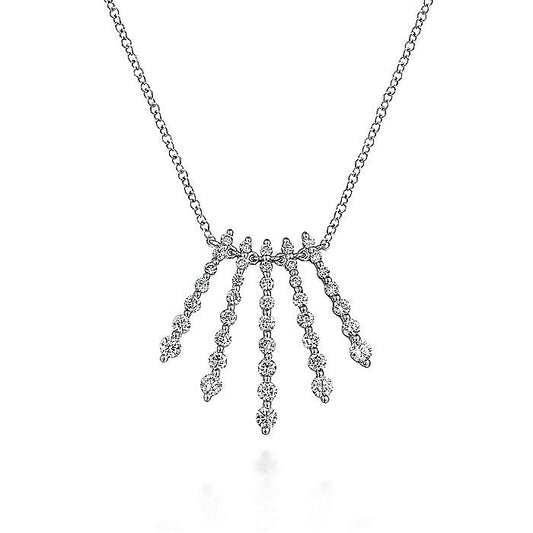 14K White Gold Graduating Diamond Bar Fan Necklace - Warwick Jewelers