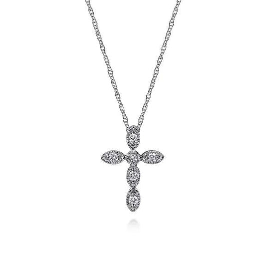 14K White Gold Marquise Shaped Diamond Cross Necklace - Warwick Jewelers