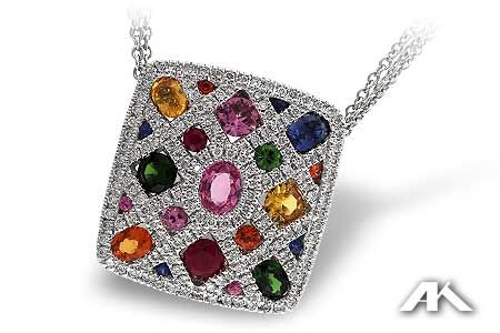 14k White Gold Multi Gemstone and Diamond Pendant - Warwick Jewelers