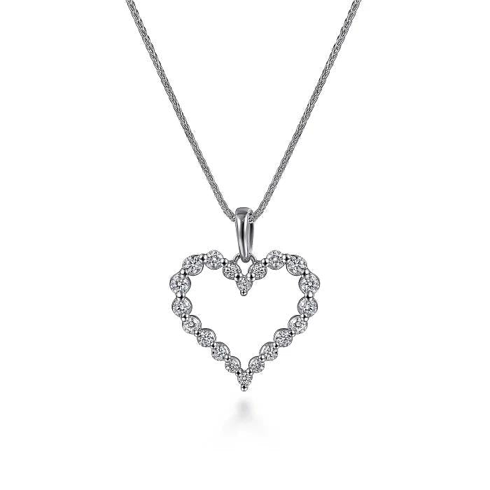 14K White Gold Open Heart Diamond Pendant Necklace - Warwick Jewelers