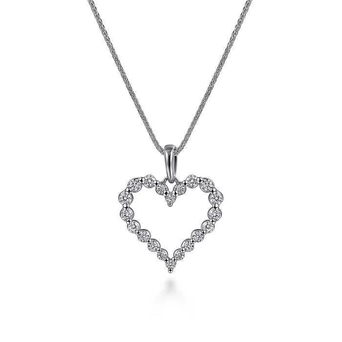 14K White Gold Open Heart Diamond Pendant Necklace - Warwick Jewelers
