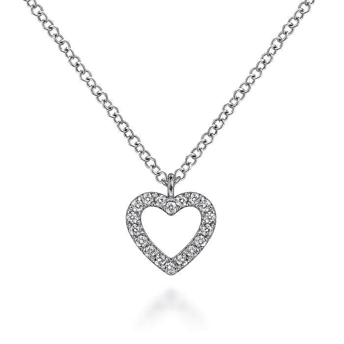 14K White Gold Open Heart Diamond Pendant Necklace - Warwick Jewelers