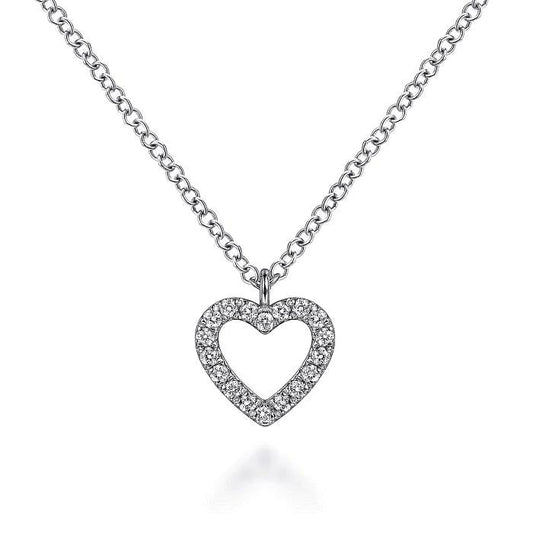 14K White Gold Open Heart Diamond Pendant Necklace - Warwick Jewelers