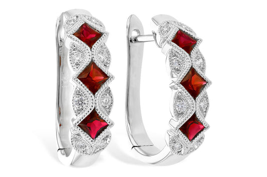 14K White Gold Ruby and Diamond Hoops - Warwick Jewelers