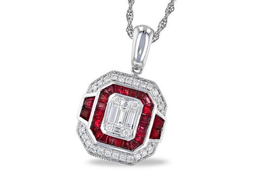 14K White Gold Ruby and Diamond Necklace - Warwick Jewelers