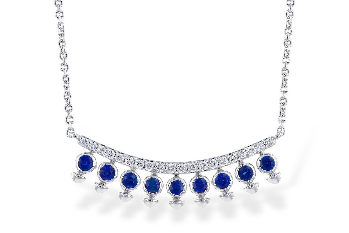14k White Gold Sapphire and Diamonds Bar Necklace - Warwick Jewelers