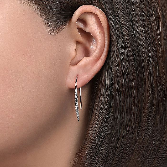 14K White Gold Tapered Diamond Fish Wire Drop Earrings - Warwick Jewelers