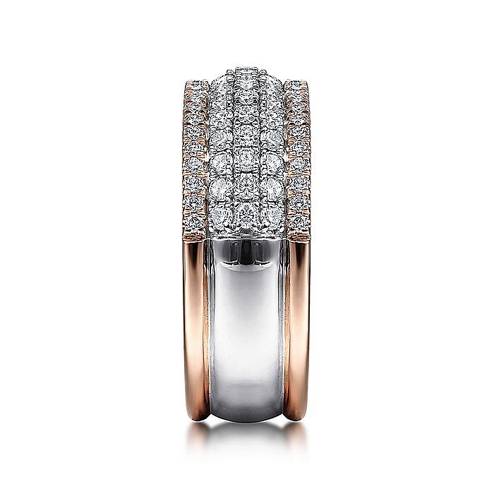 14K White-Rose Gold Pave Diamond Wide Band Ring - Warwick Jewelers