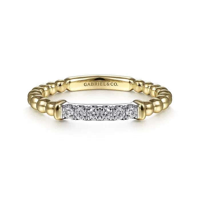 14K White-Yellow Gold Bujukan Band Stackable with Diamond Pave Center Bar - Warwick Jewelers