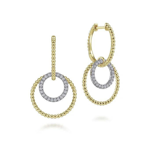 14K White-Yellow Gold Bujukan Diamond Open Circle Huggie Drop Earrings - Warwick Jewelers