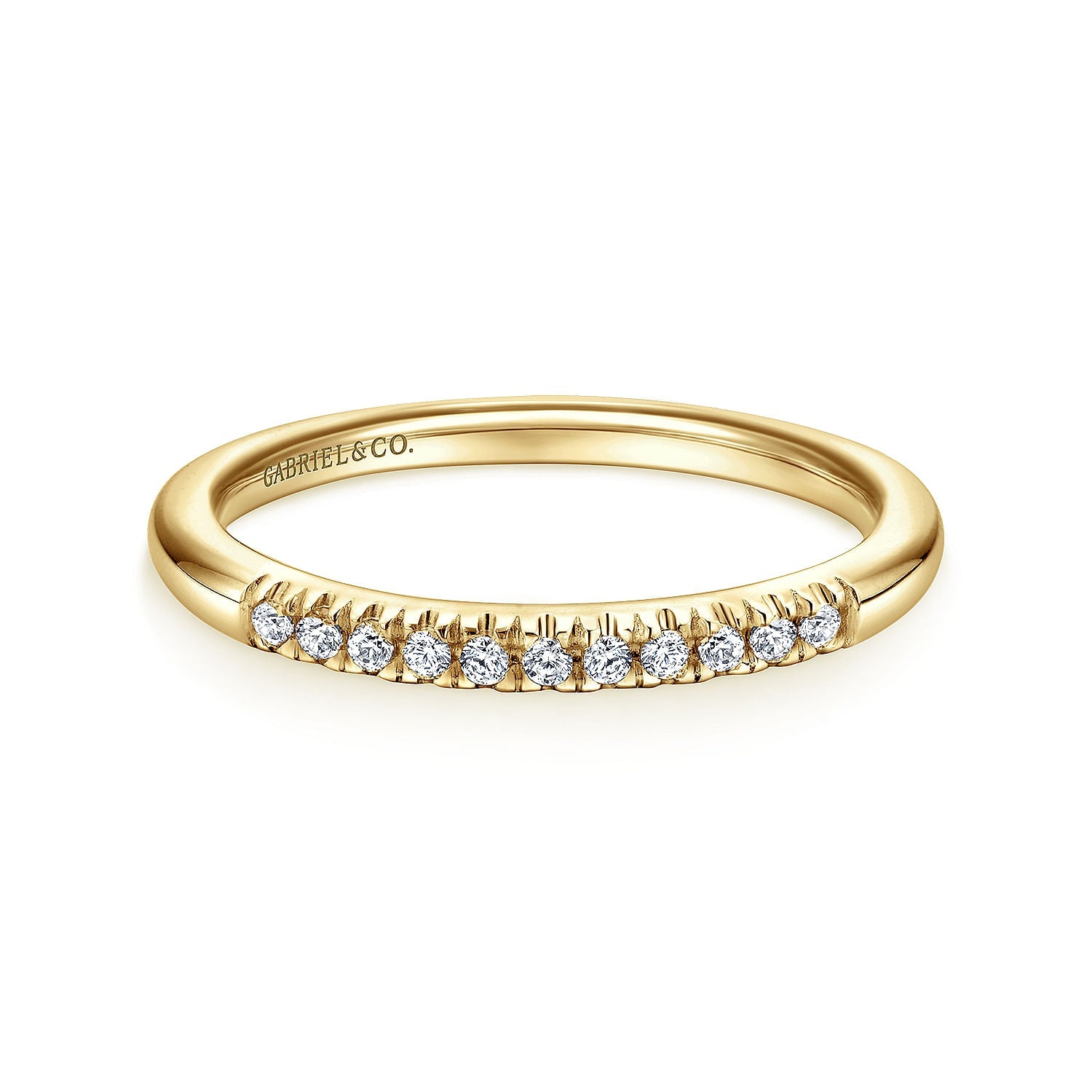 14K Yellow Gold 11 Stone French Pave Set Diamond Wedding Band - Warwick Jewelers